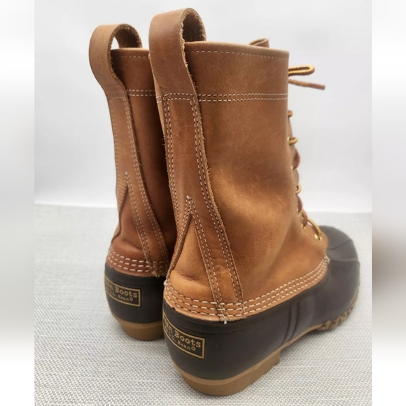 LL Bean duck boots size 7 M hunting waterproof rain rubber leather brown tan - Picture 8 of 15